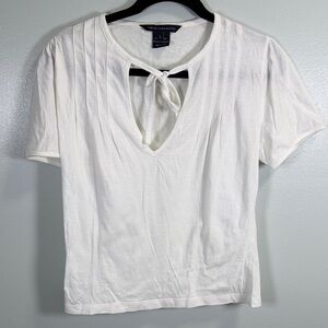 French Connection White Tie-Front Tee Sz Large